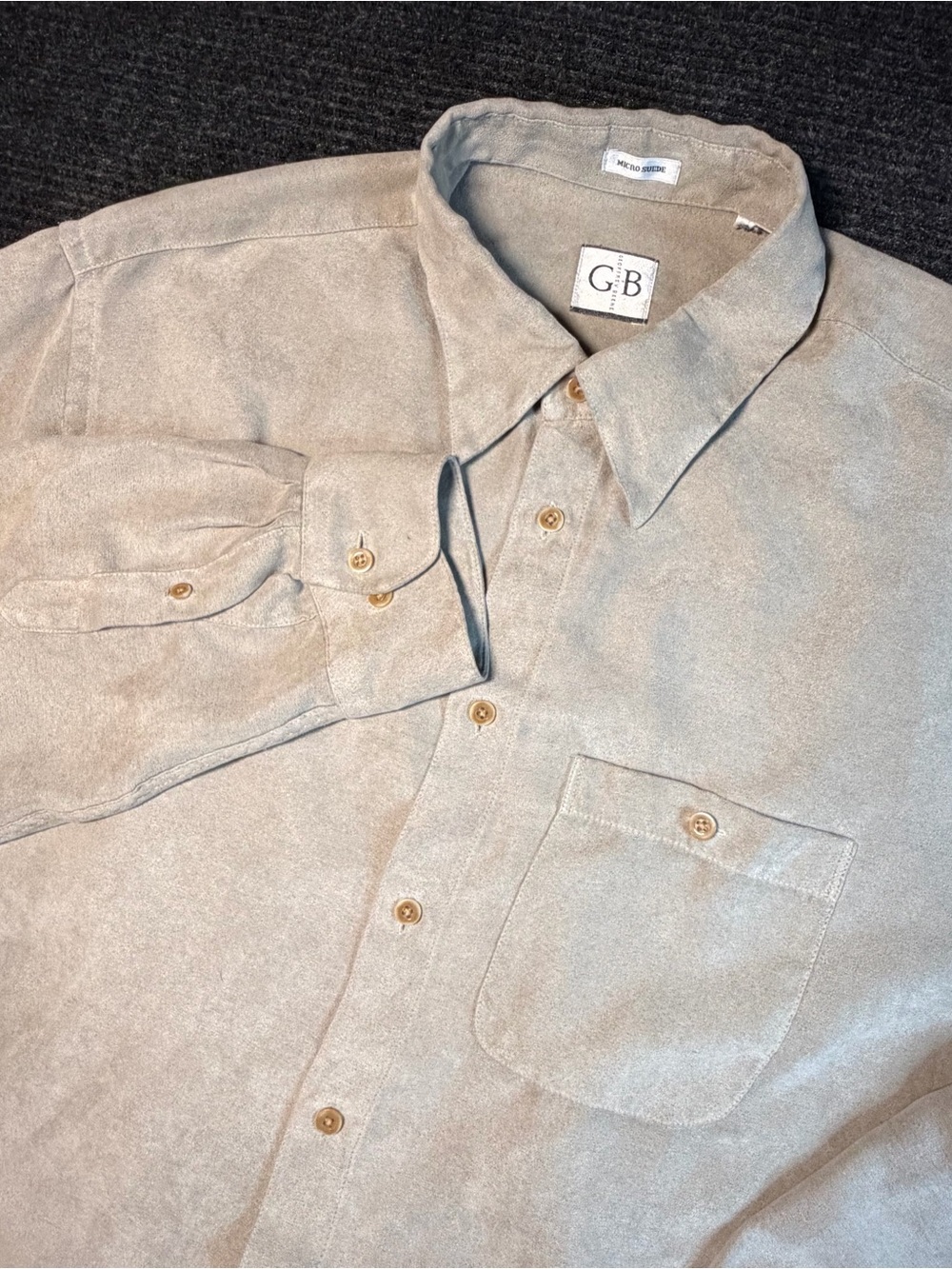 Geoffrey Beene Men’s Long-Sleeve Button-Up Micro Suede Shirt in Light Beige